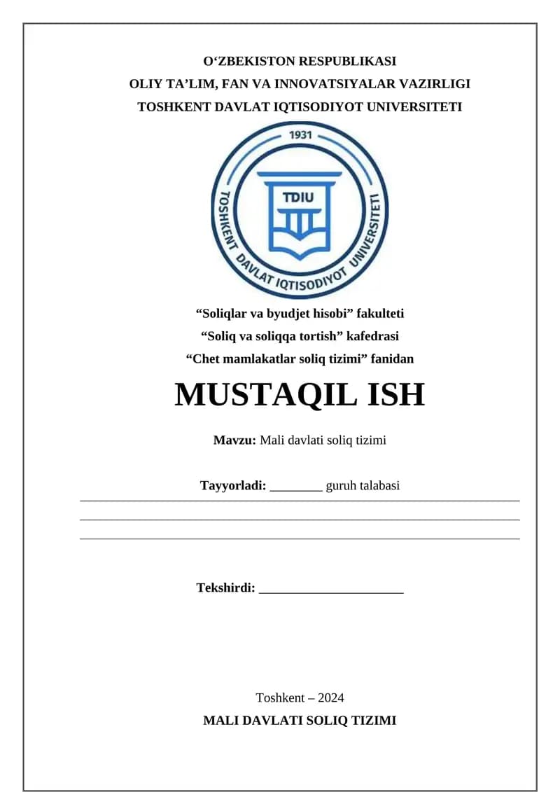 Mali Davlati Soliq Tizimi