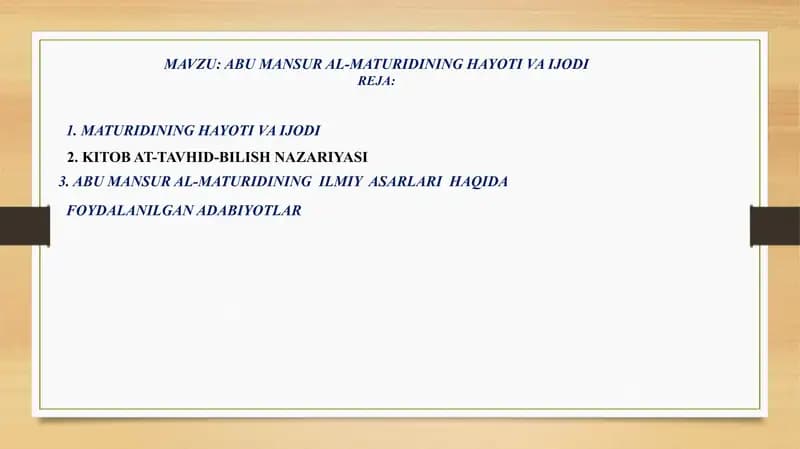 ABU MANSUR AL-MATURIDINING HAYOTI VA IJODI