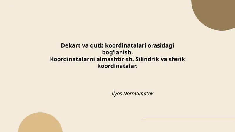 Dekart va qutb koordinatalari orasidagi bog‘lanish