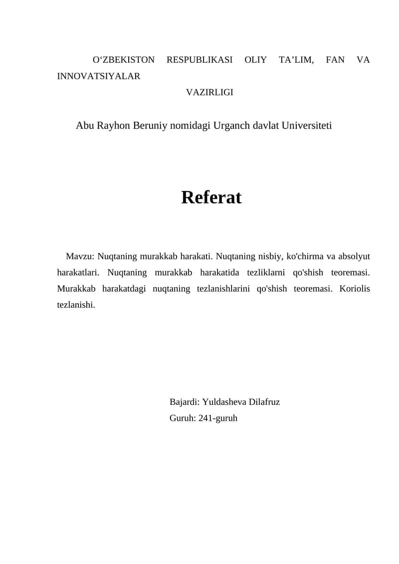 Nuqtaning murakkab harakati