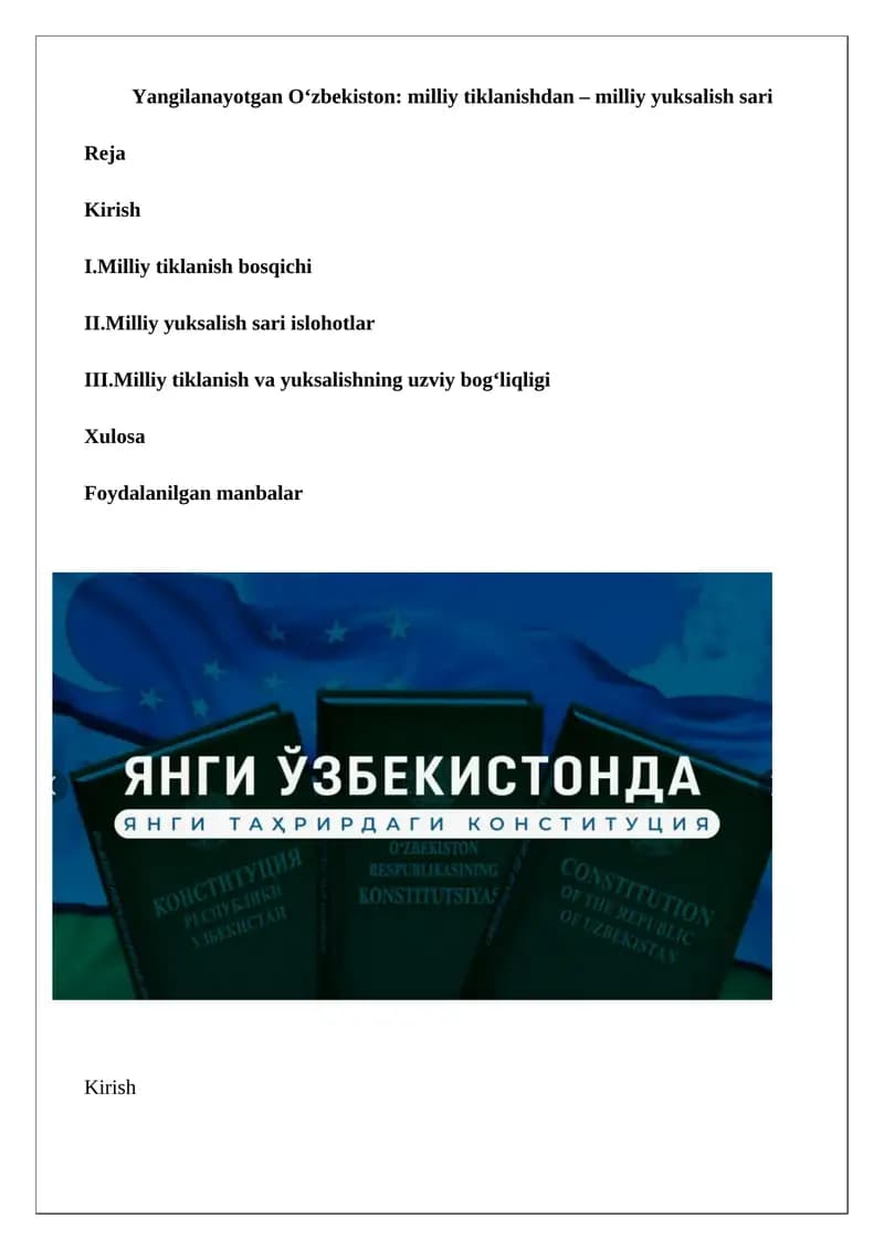 Yangilanayotgan Oʻzbekiston: milliy tiklanishdan – milliy yuksalish sari
