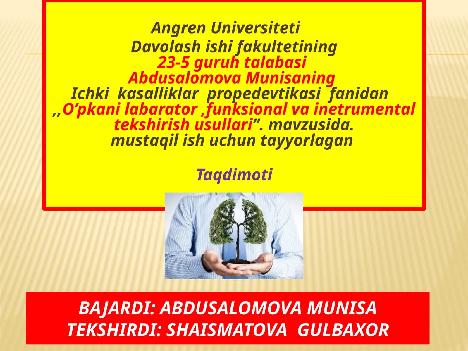 O’pkanilabarator, funksional va inetramental tekshirish usullari