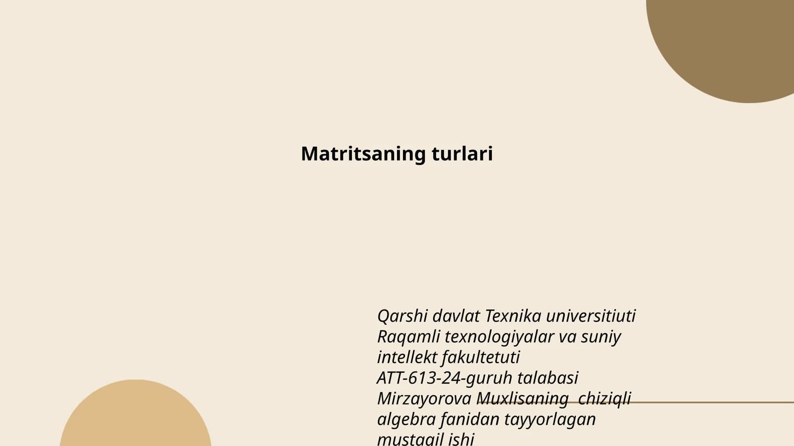 Matritsaning turlari