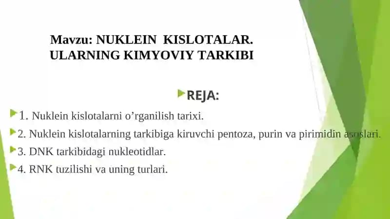 NUKLEIN KISLOTALAR. ULARNING KIMYOVIY TARKIBI