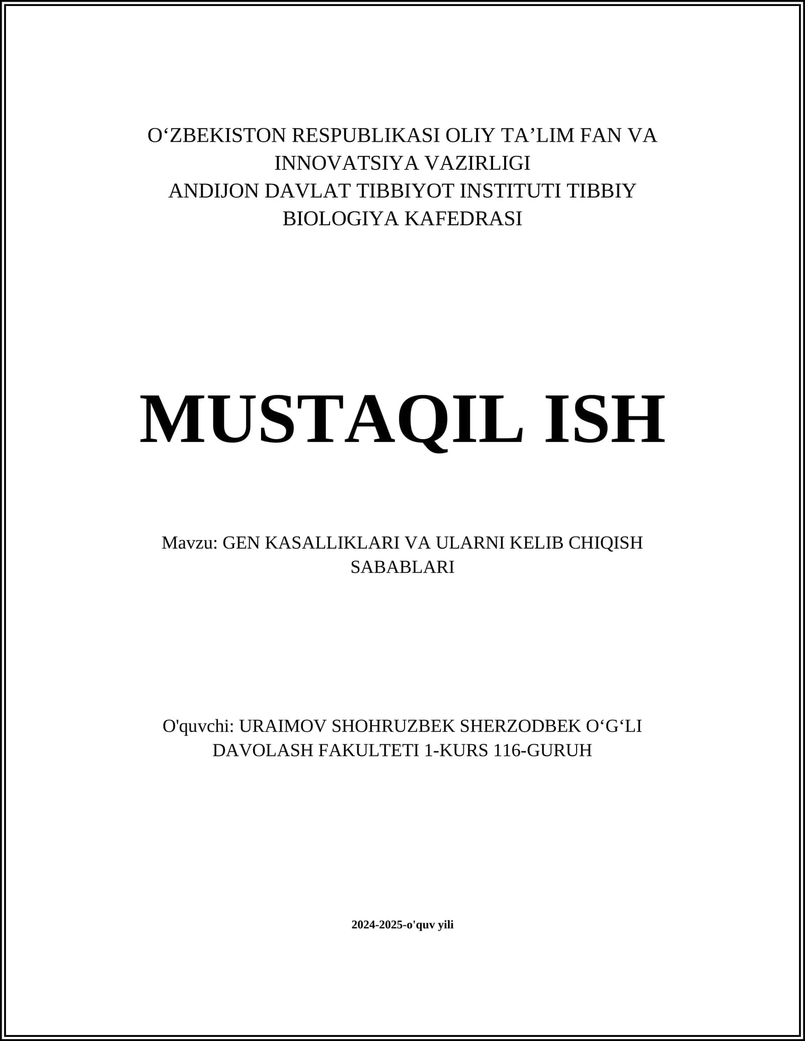 GEN KASALLIKLARI VA ULARNI KELIB CHIQISH SABABLARI