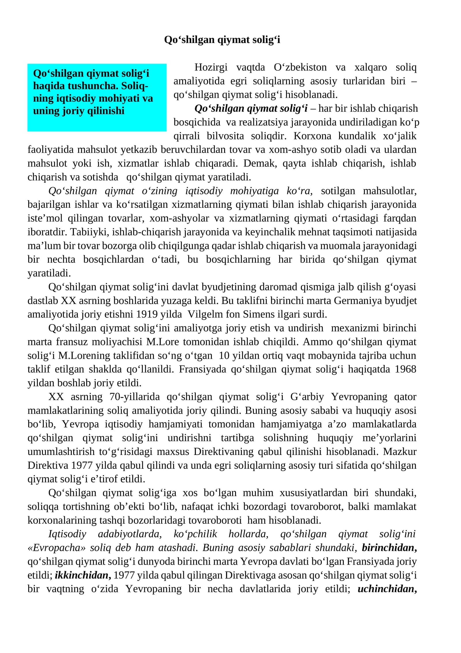 Qo‘shilgan qiymat solig‘i