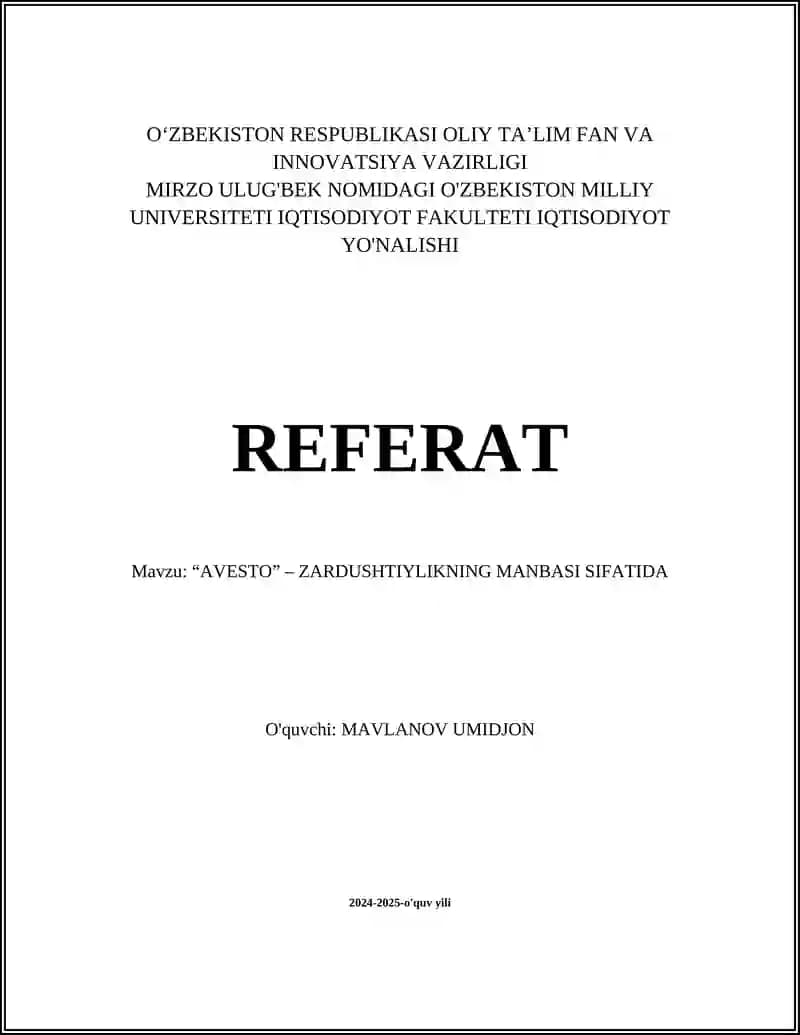 Avesto - Zardushtiylikning Manbasi Sifatida