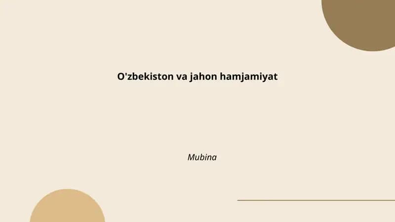 O'zbekiston va jahon hamjamiyat