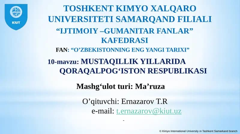 Mustaqillik yillarida Qoraqalpog‘iston Respublikasi