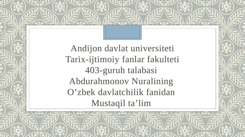 O'zbekistondagi eng qadimgi shaxarlar va ularning davlatchilikdagi o'rni
