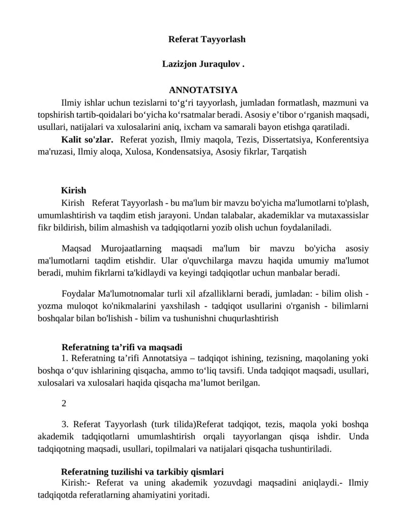 Referat Tayyorlash