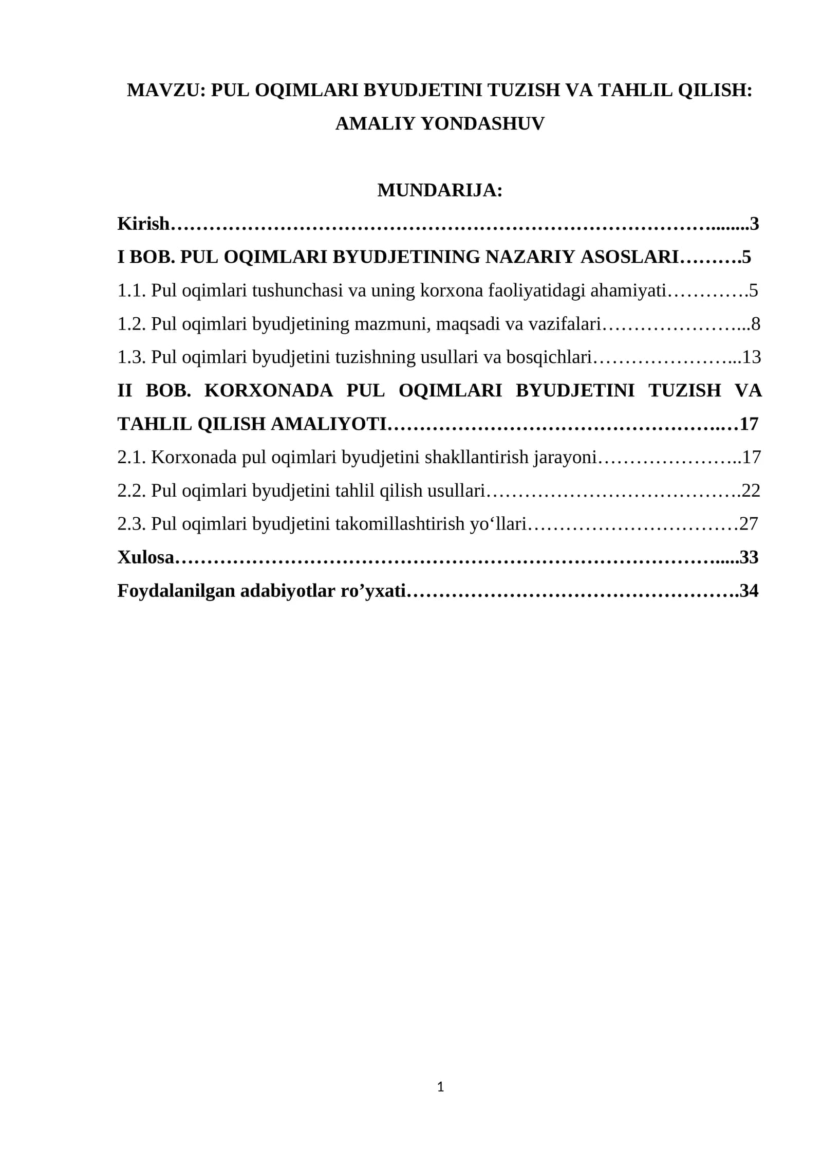 PUL OQIMLARI BYUDJETINI TUZISH VA TAHLIL QILISH: AMALIY YONDASHUV