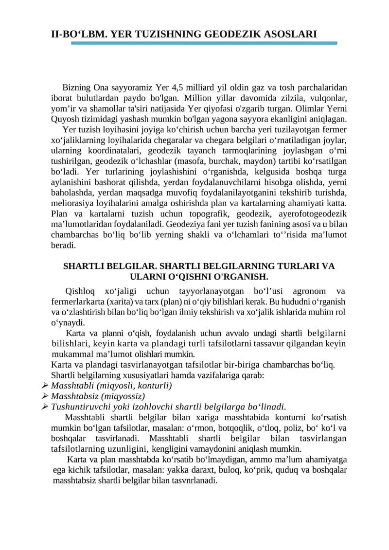 Yer Tuzishning Geodezik Asoslari