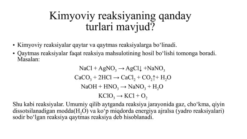 Kimyoviy reaksiyalar turlari