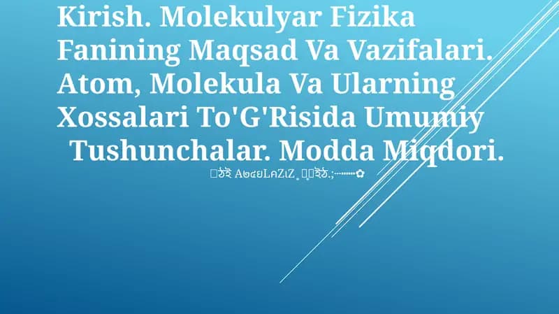 Molekulyar Fizika Faniga Kirish