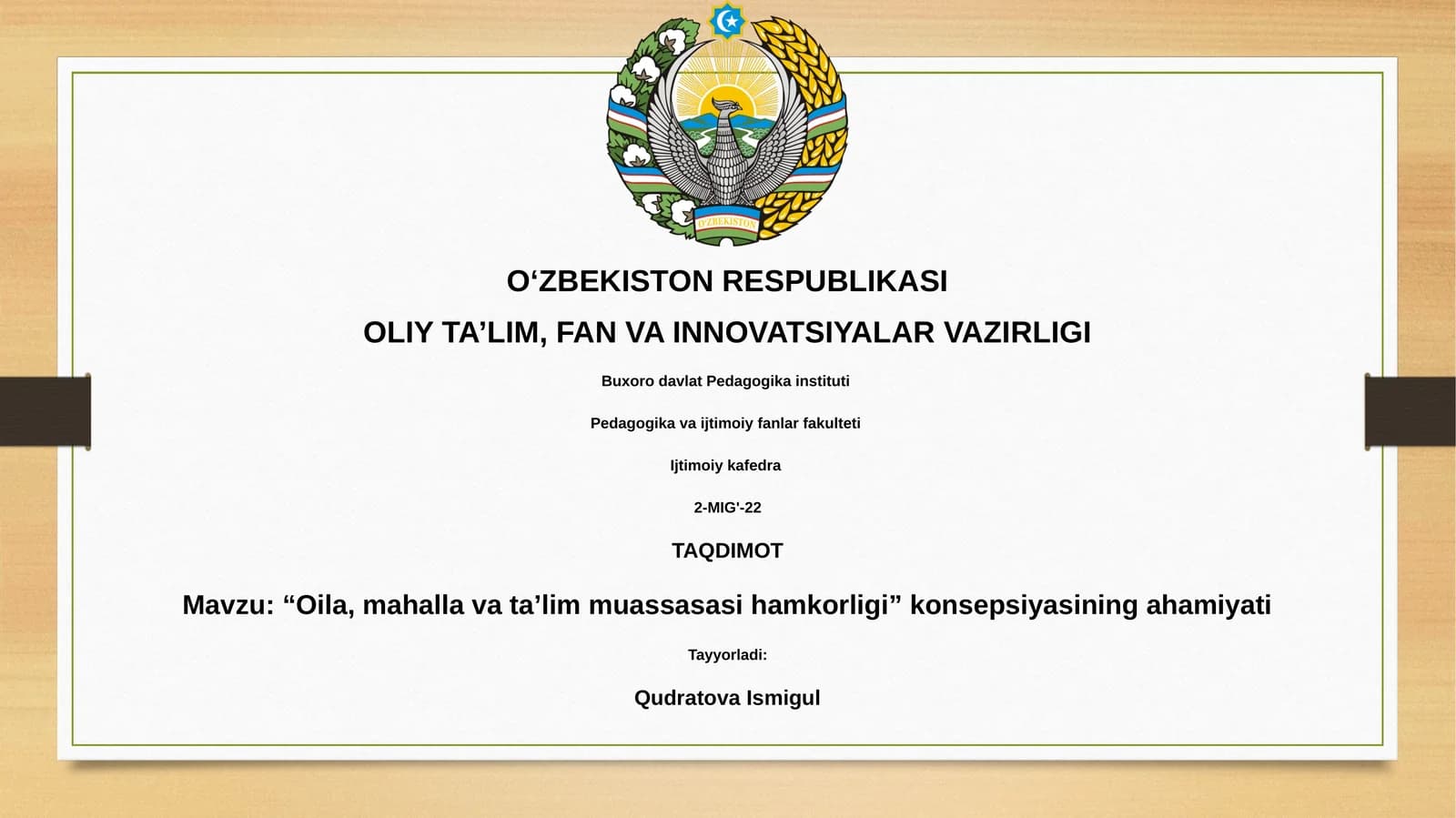 Oila, mahalla va ta’lim muassasasi hamkorligi” konsepsiyasining ahamiyati