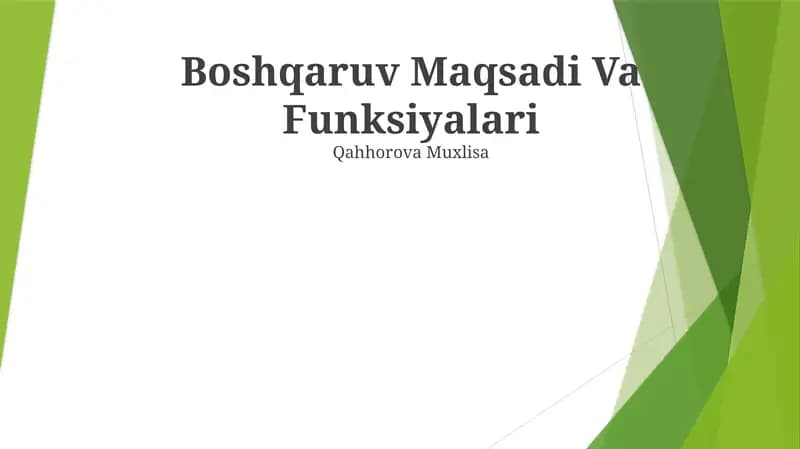 Boshqaruv Maqsadi Va Funksiyalari
