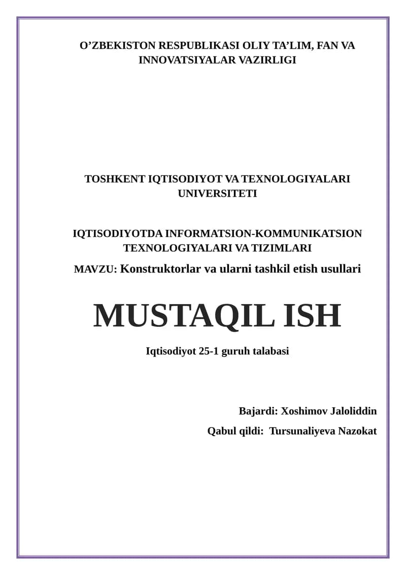 Konstruktorlar va ularni tashkil etish usullari