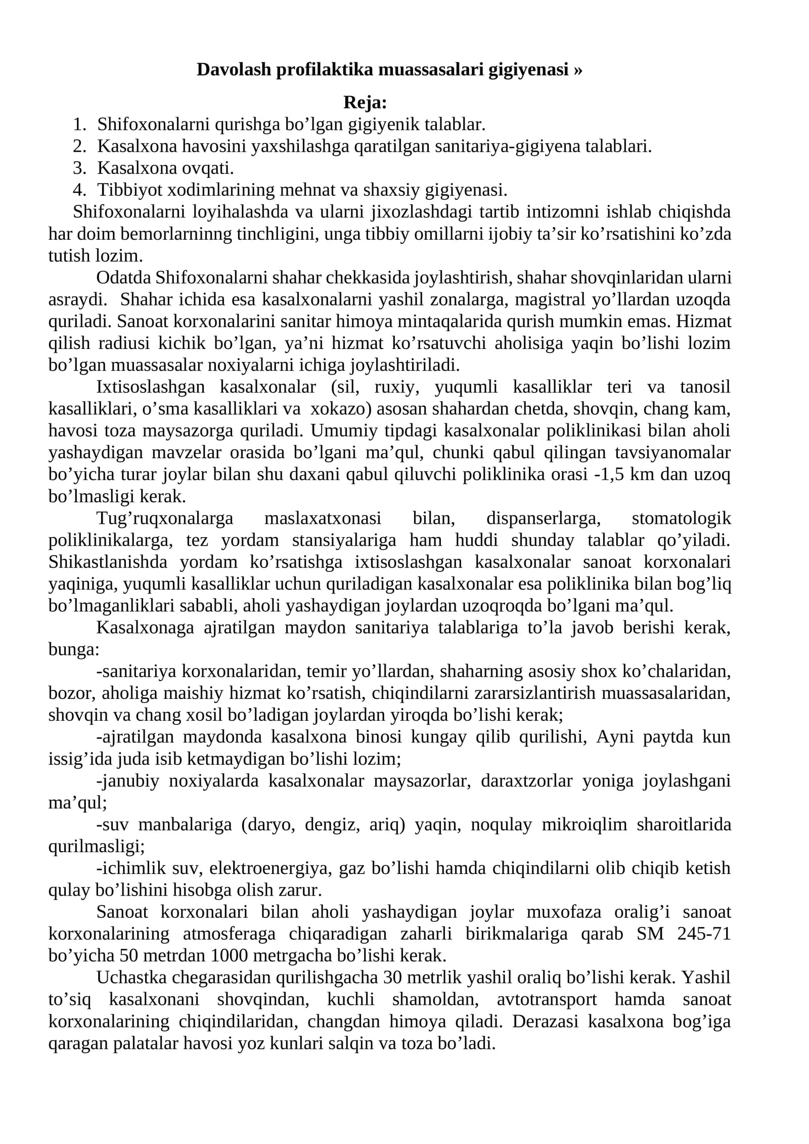 Davolash profilaktika muassasalari gigiyenasi