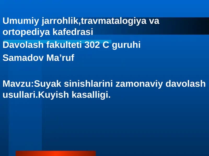 Suyak sinishlarini zamonaviy davolash usullari