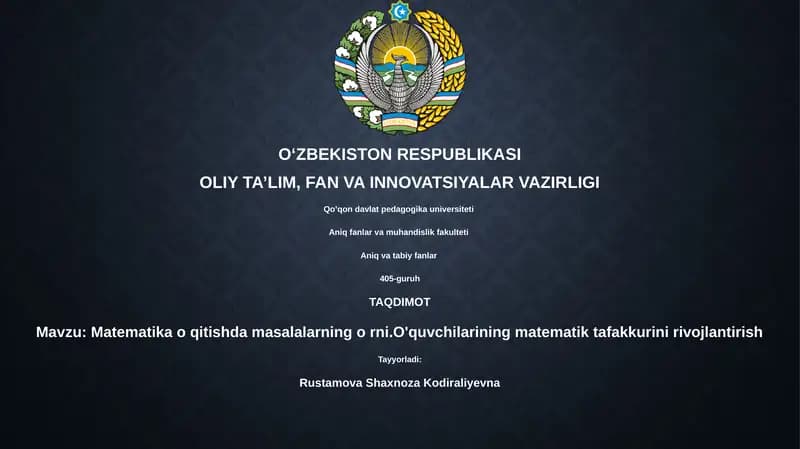 Matematika o'qitishda masalalarning o'rni