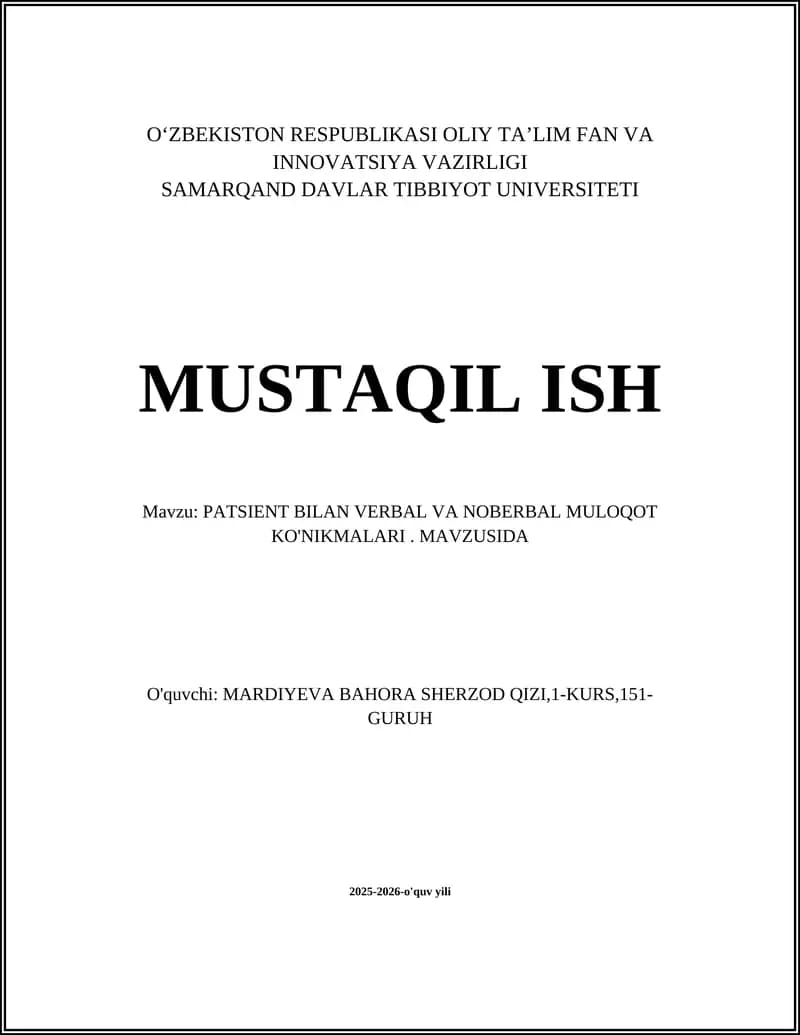 PATSIENT BILAN VERBAL VA NOBERBAL MULOQOT KO'NIKMALARI