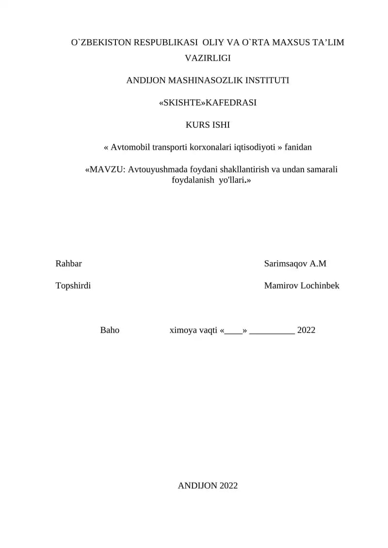 Avtomobil transporti korxonalari iqtisodiyoti
