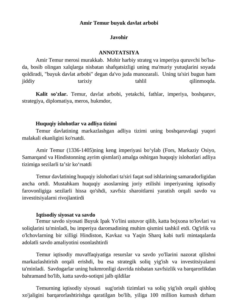 Amir Temur buyuk davlat arbobi