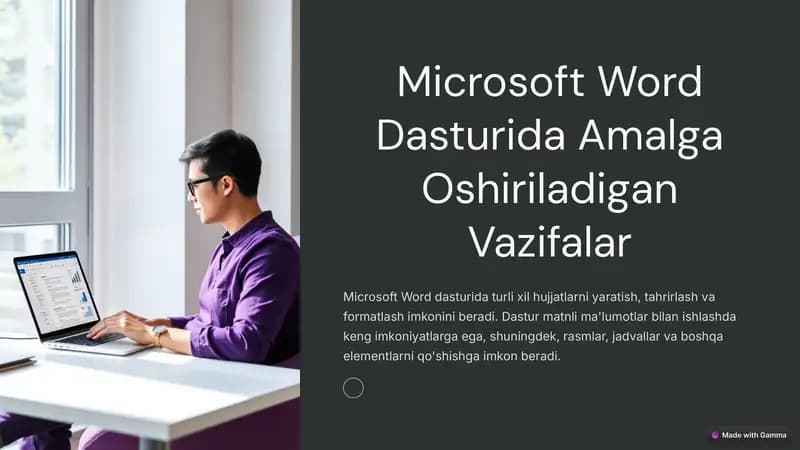 Microsoft Word Dasturida Amalga Oshiriladigan Vazifalar