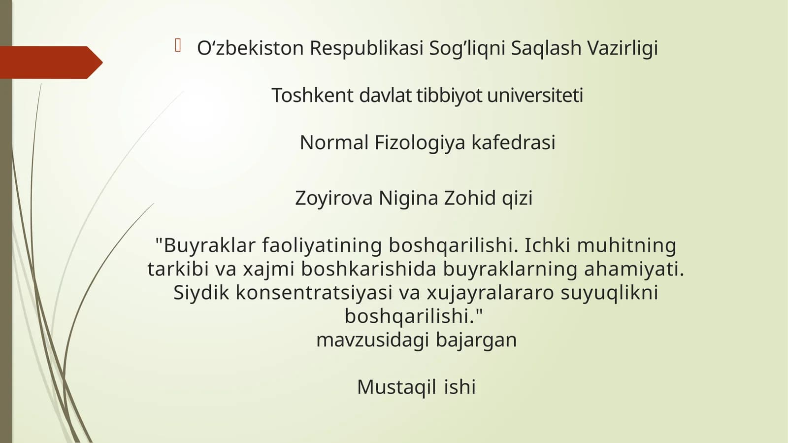 Fiziologiyadan tematik mustaqil ish