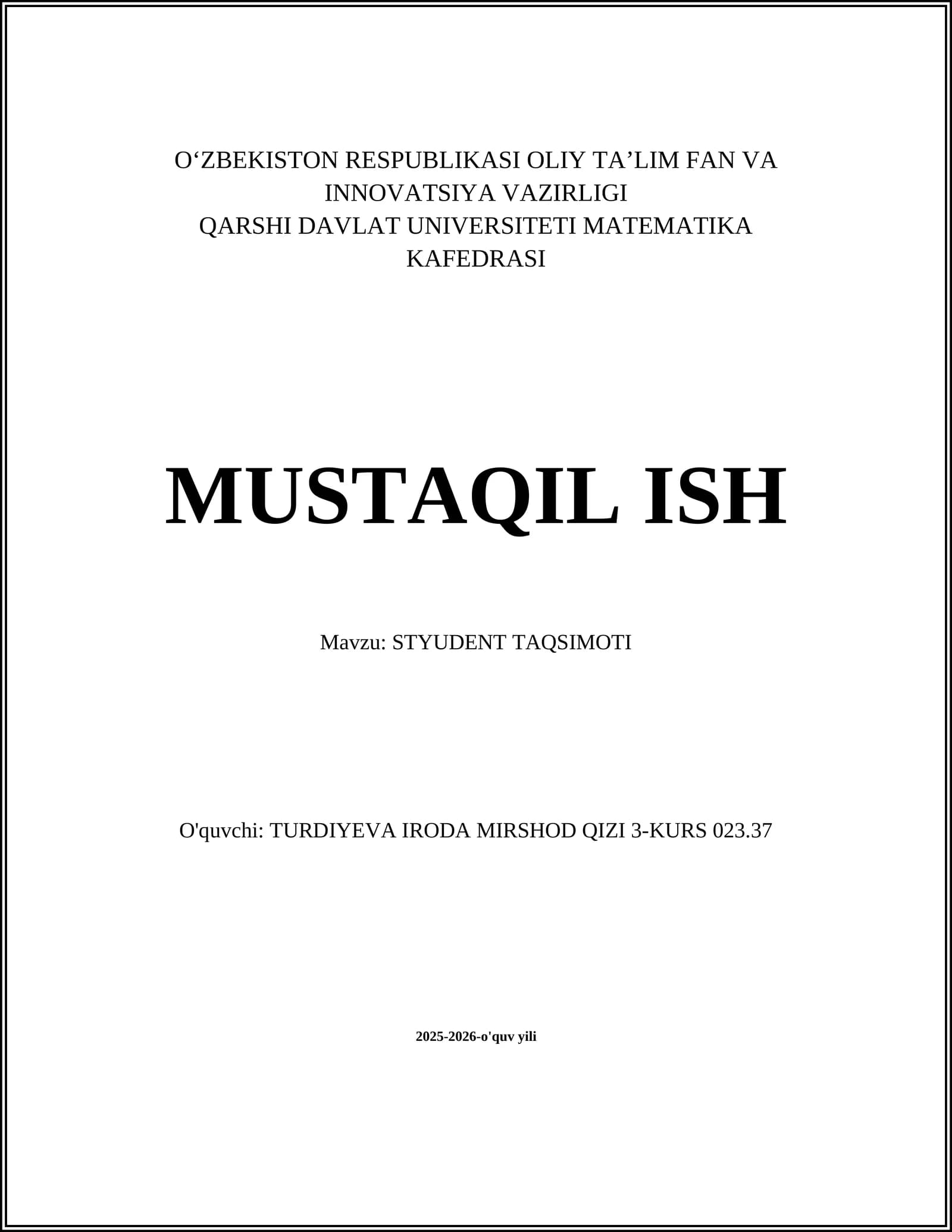 STYUDENT TAQSIMOTI