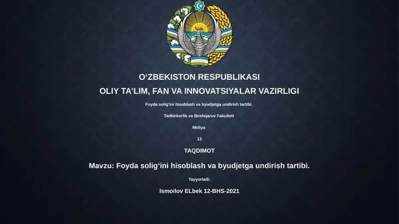 Foyda solig‘ini hisoblash va byudjetga undirish tartibi