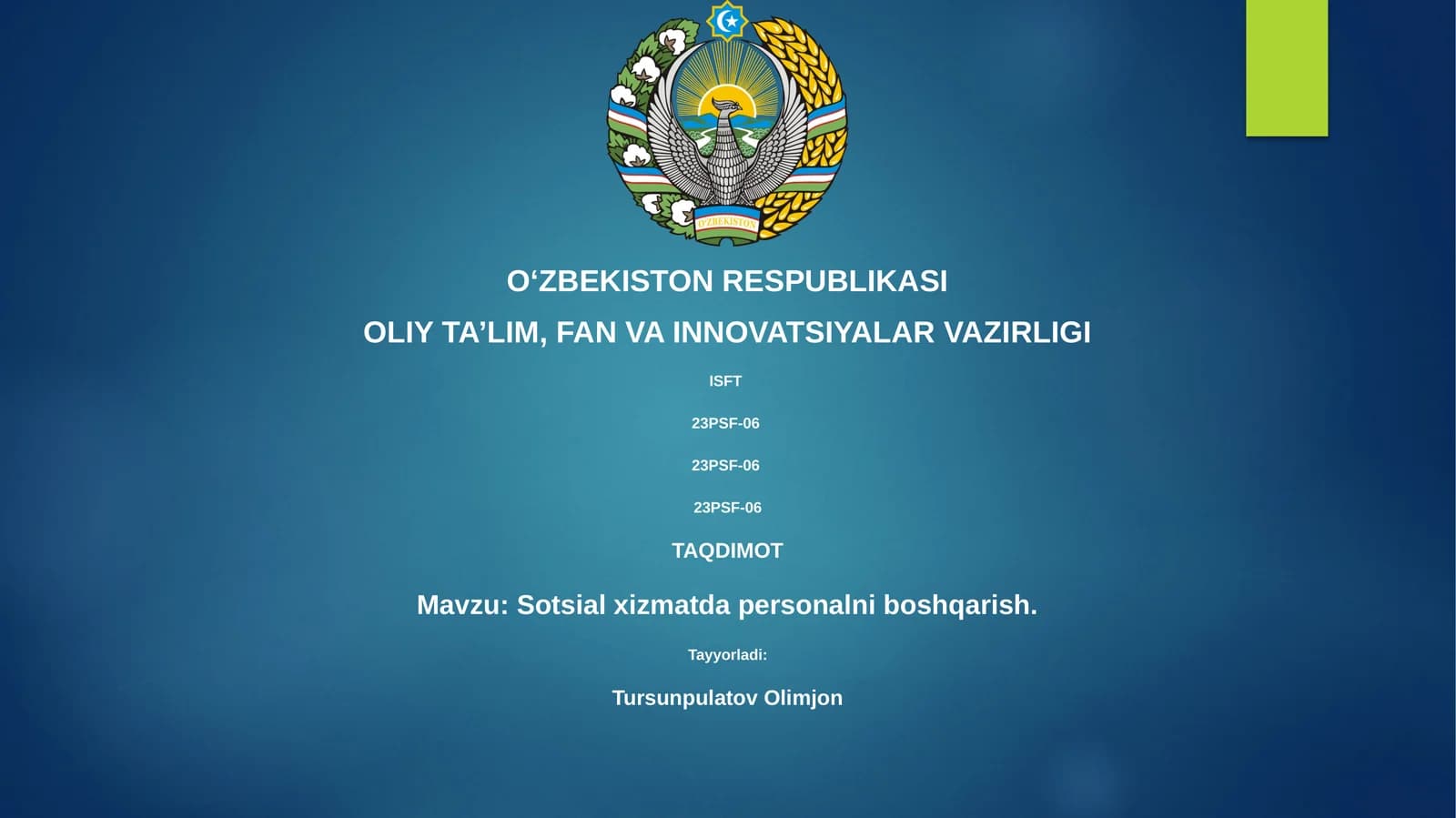 Sotsial xizmatda personalni boshqarish