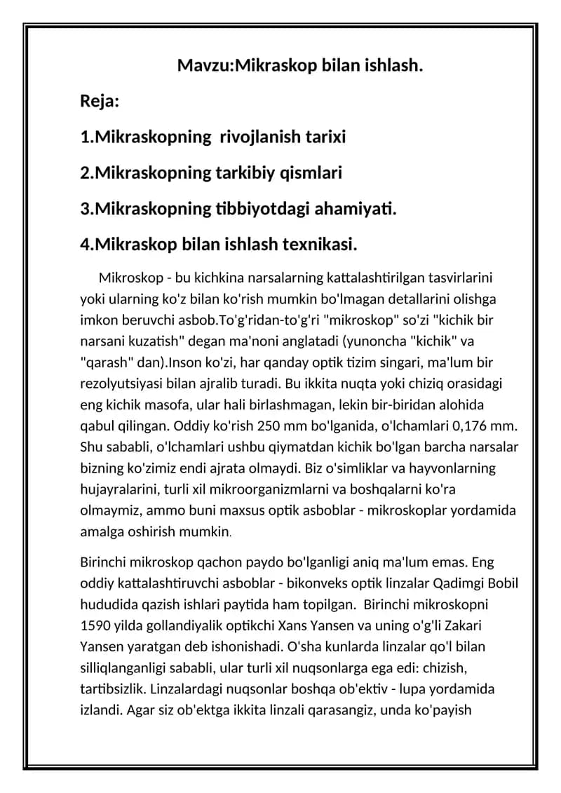 Mikroskop bilan ishlash