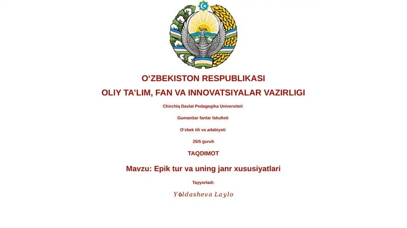 Epik tur va uning janr xususiyatlari
