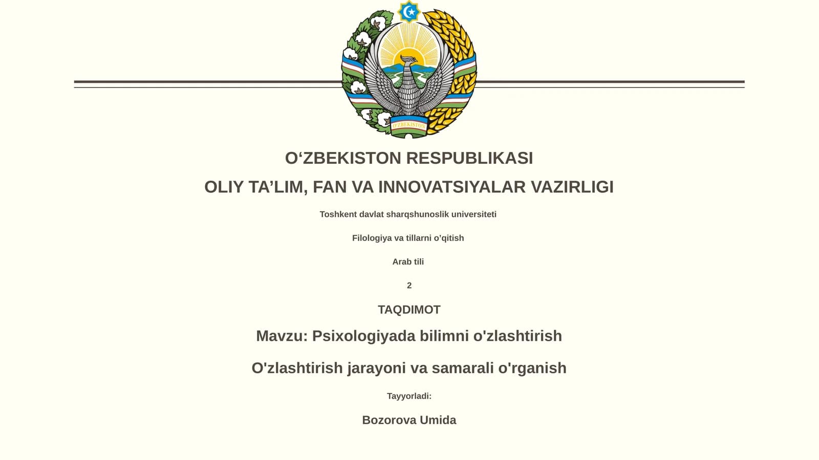 Psixologiyada bilimni o'zlashtirish