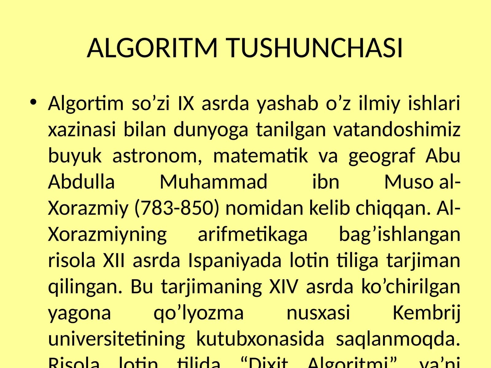 ALGORITM TUSHUNCHASI