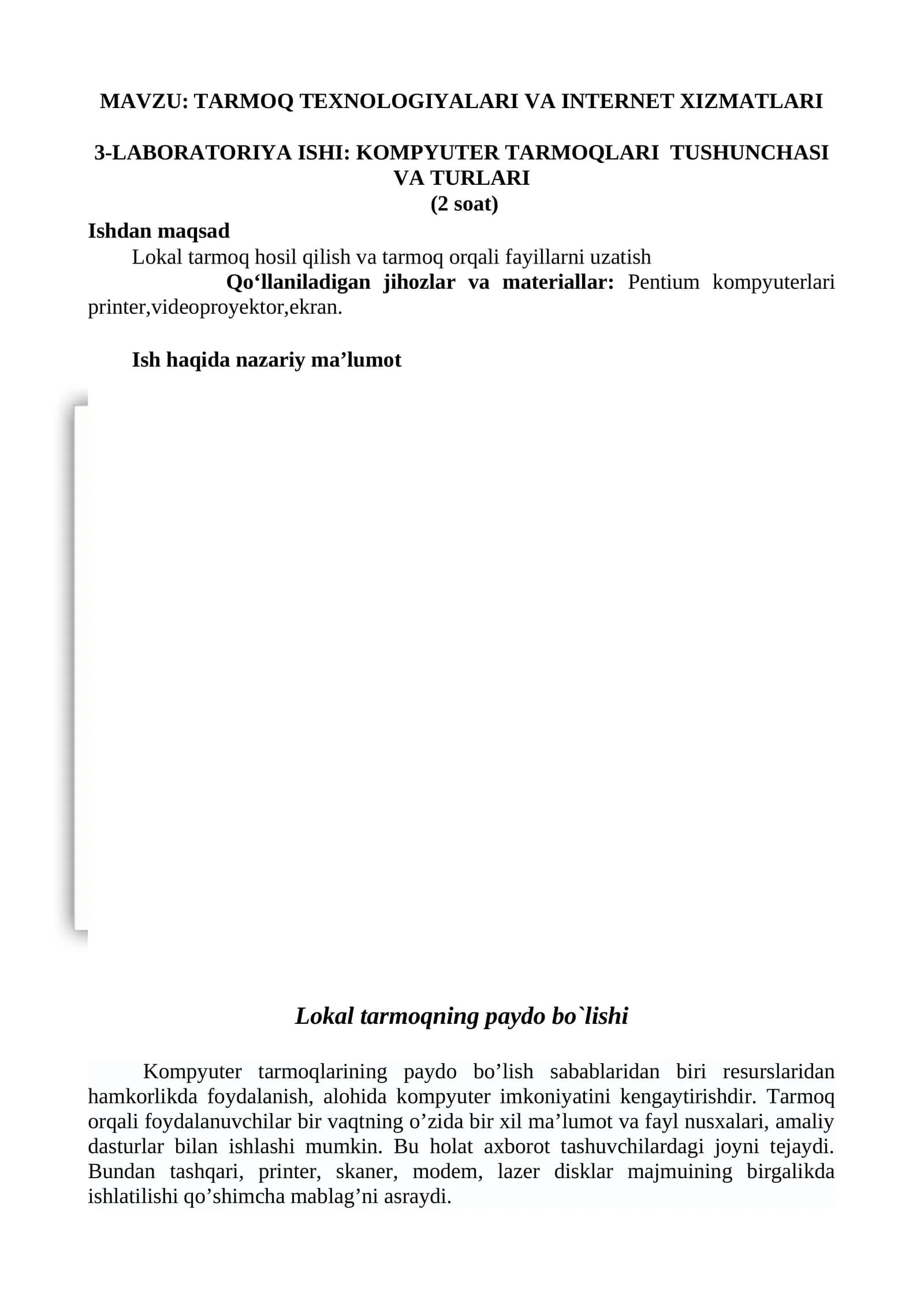 TARMOQ TEXNOLOGIYALARI VA INTERNET XIZMATLARI