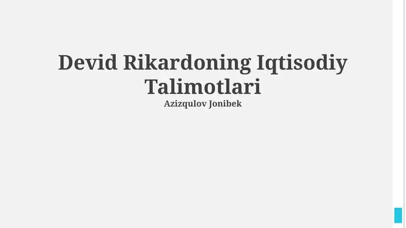Devid Rikardoning Iqtisodiy Talimotlari