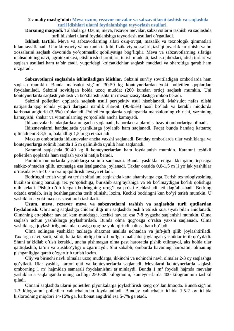 Meva va Sabzavotlarni saqlashda Idishlar