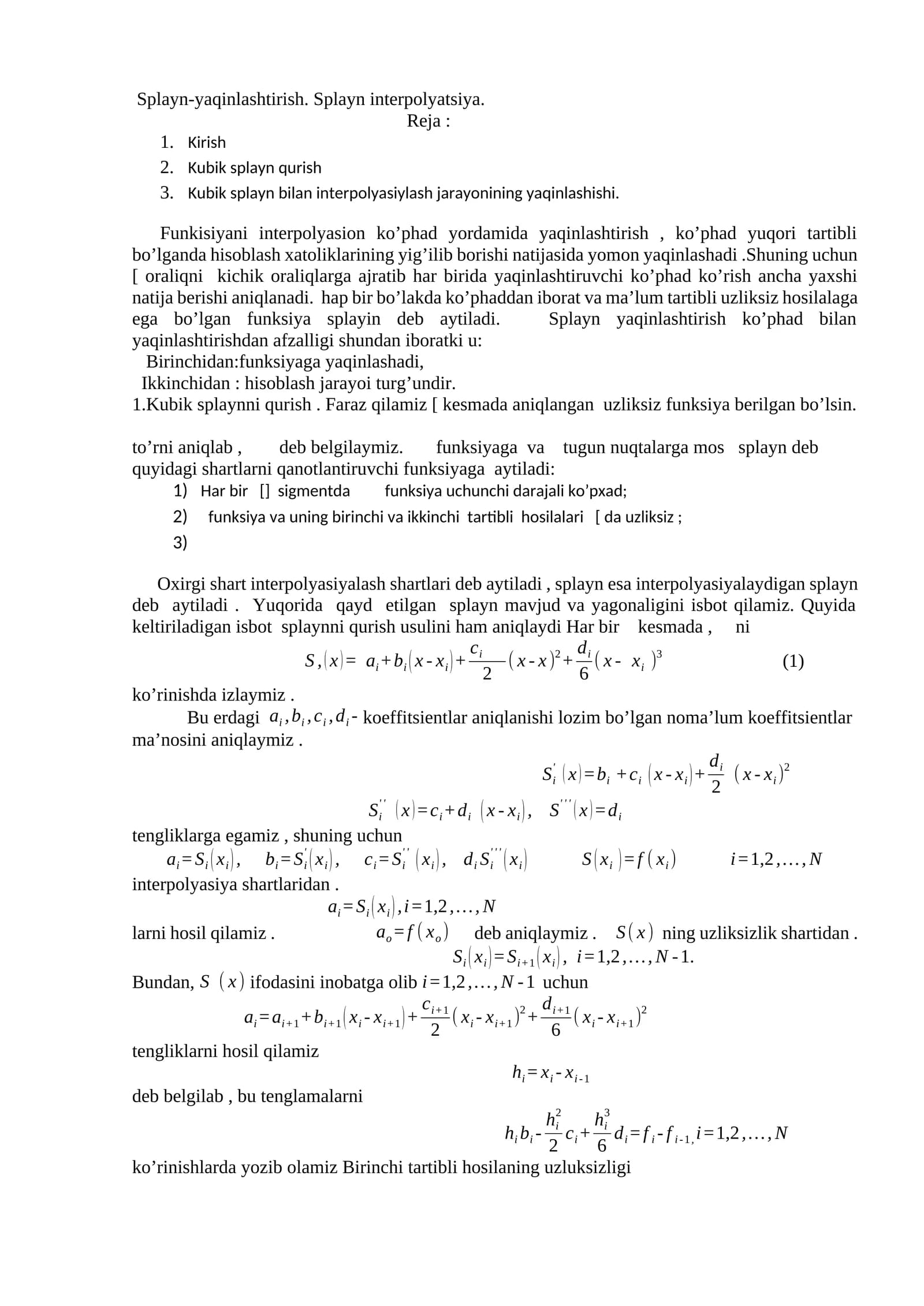 Kubik splayn bilan interpolyasiylash