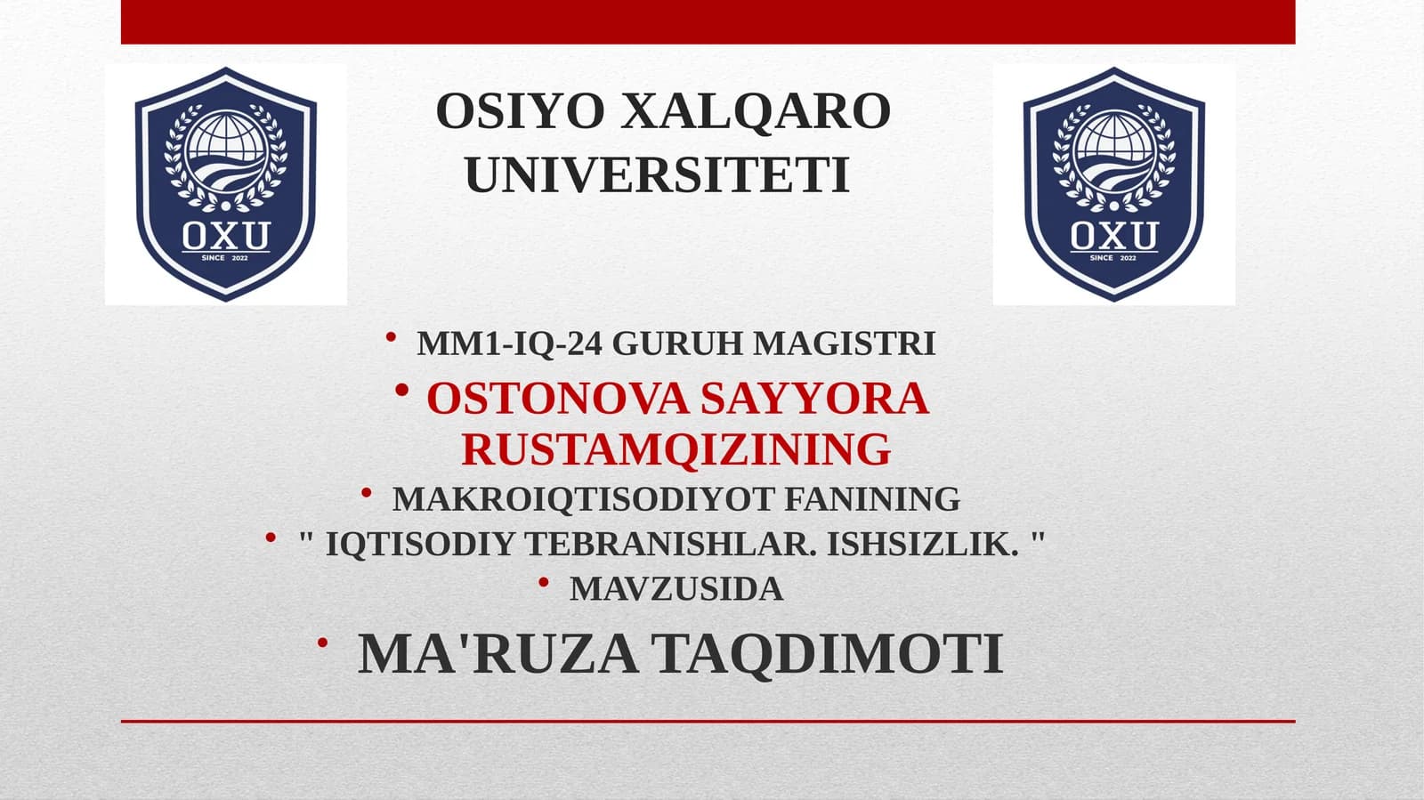 IQTISODIY TEBRANISHLAR. ISHSIZLIK