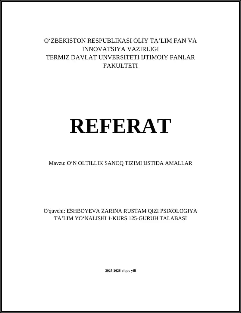 OʻN OLTILLIK SANOQ TIZIMI