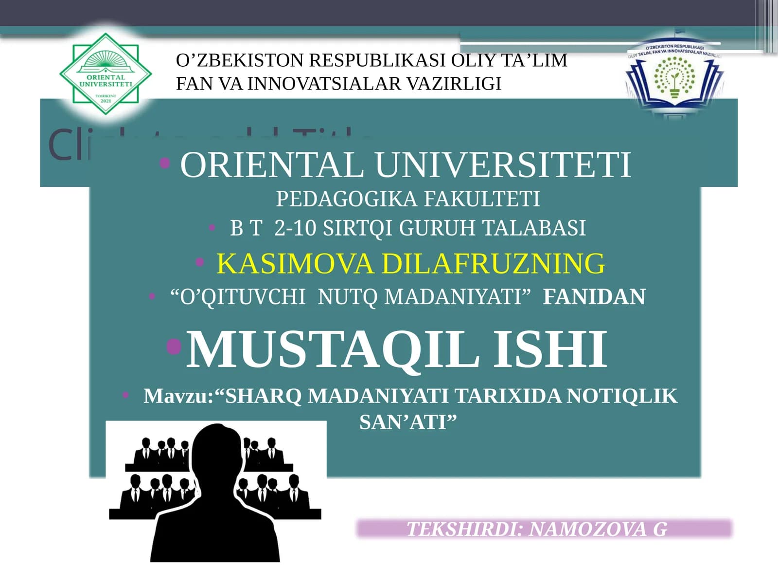 O’QITUVCHI NUTQ MADANIYATI FANIDAN MUSTAQILISHI