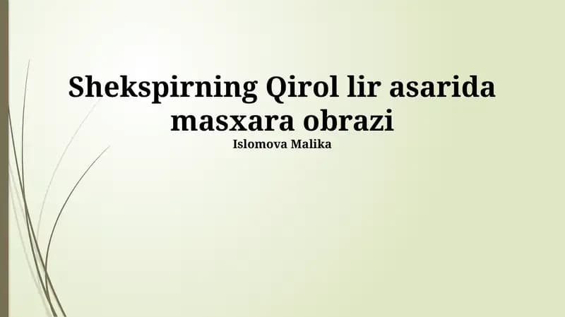 Shekspirning Qirol lir asarida masxara obrazi