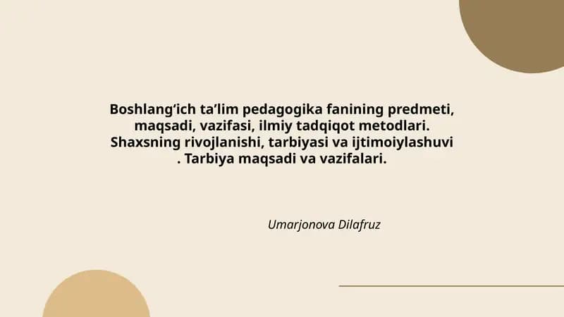 Boshlangʻich taʼlim pedagogika fanining predmeti