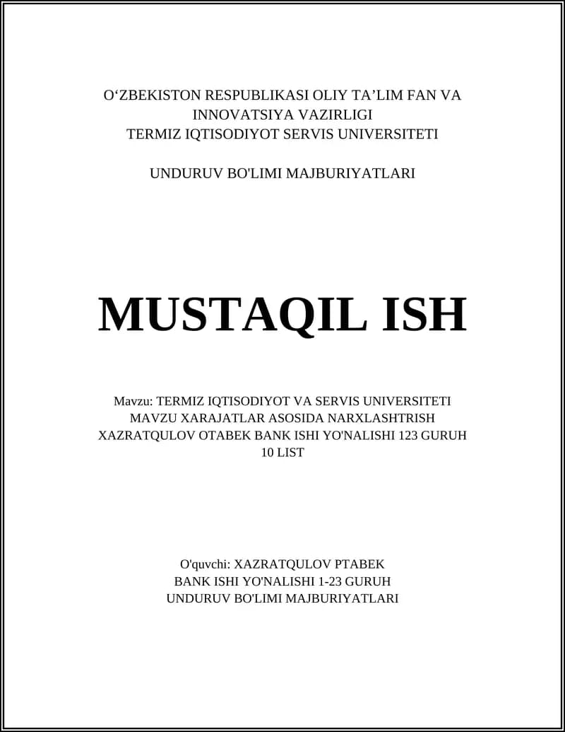TERMIZ IQTISODIYOT VA SERVIS UNIVERSITETI