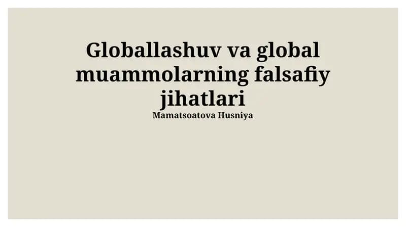 Globalizatsiya va kelajak falsafasi