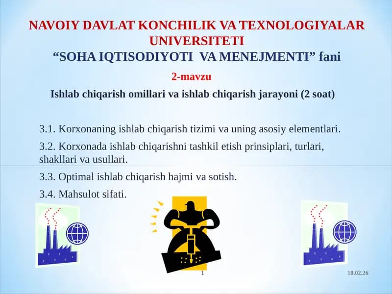 SOHA IQTISODIYOTI VA MENEJMENTI