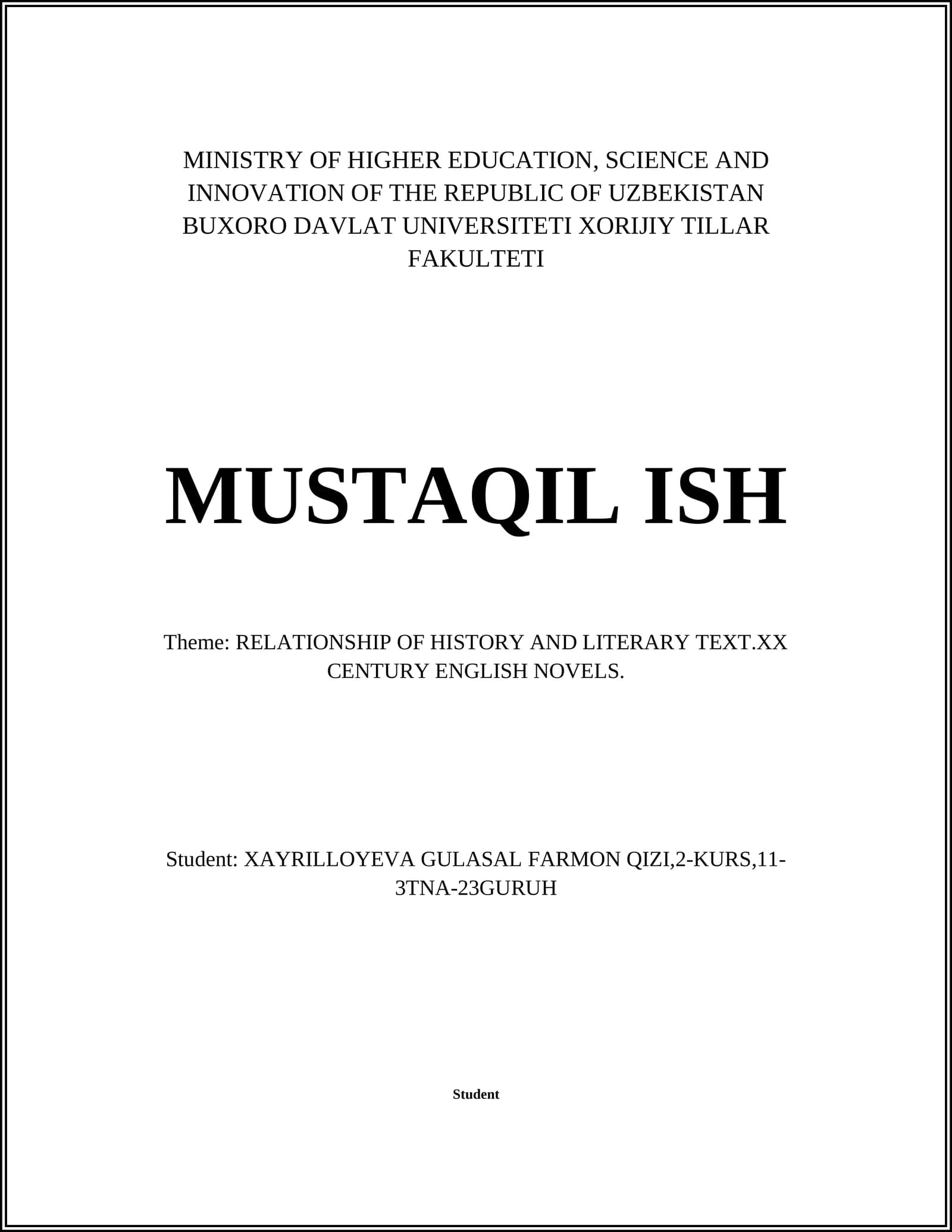 RELATIONSHIP OF HISTORY AND LITERARY TEXT.XX CENTURY ENGLISH NOVELS